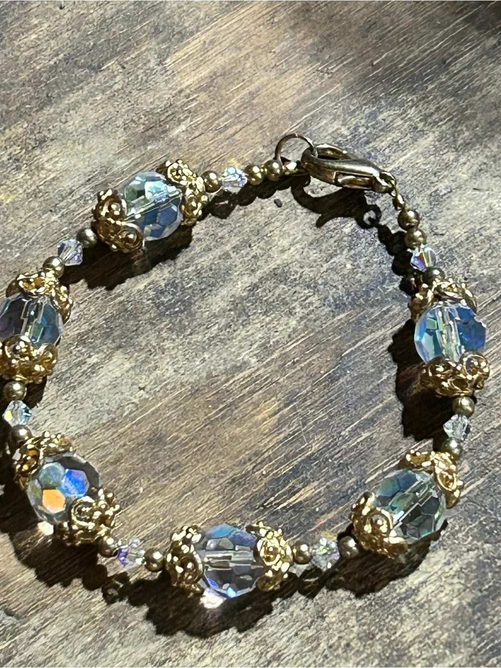 Gold-Tone Aurora Crystal Beaded Bracelet lobster clasp